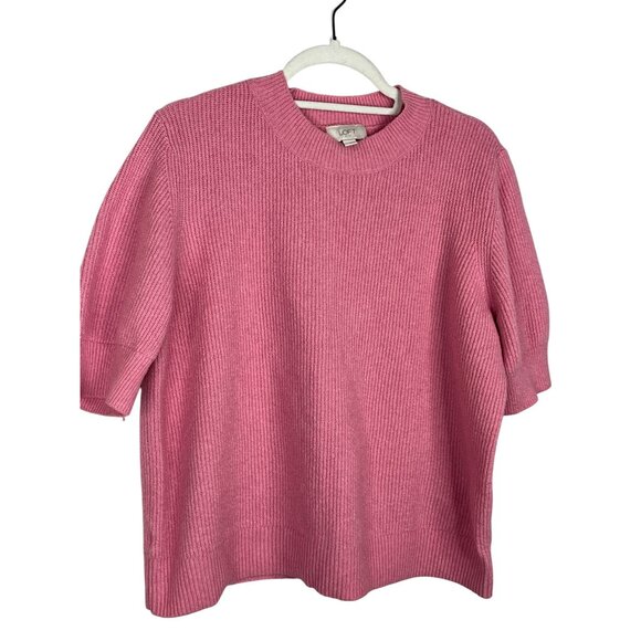 LOFT Sweaters - Loft Ribbed Knit Pink Sweater Women’s Large Short Sleeve Pullover Casual